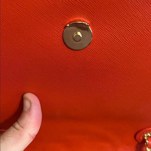 Tory Burch Fleming Quilted Leather Chain Red Orange Shoulder Purse Bag Boho - Picture 9 of 16